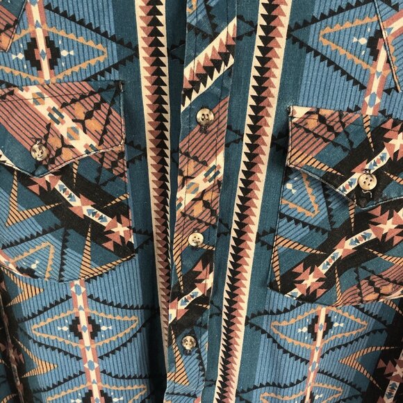 Vintage Saddlebrook Western Shirt Mens Extra Large Blue Tan Aztec Tribal Cowboy - Picture 15 of 16